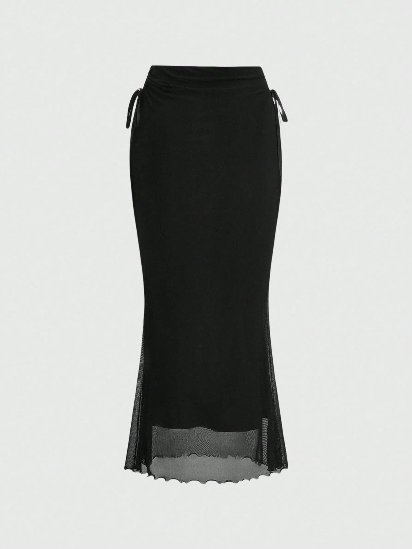 ROMWE Fairycore Solid Color Drawstring Side Slit Mermaid Skirt