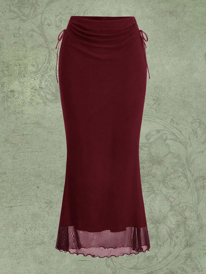 ROMWE Fairycore Solid Color Drawstring Side Slit Mermaid Skirt