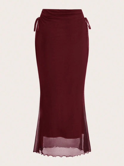 ROMWE Fairycore Solid Color Drawstring Side Slit Mermaid Skirt