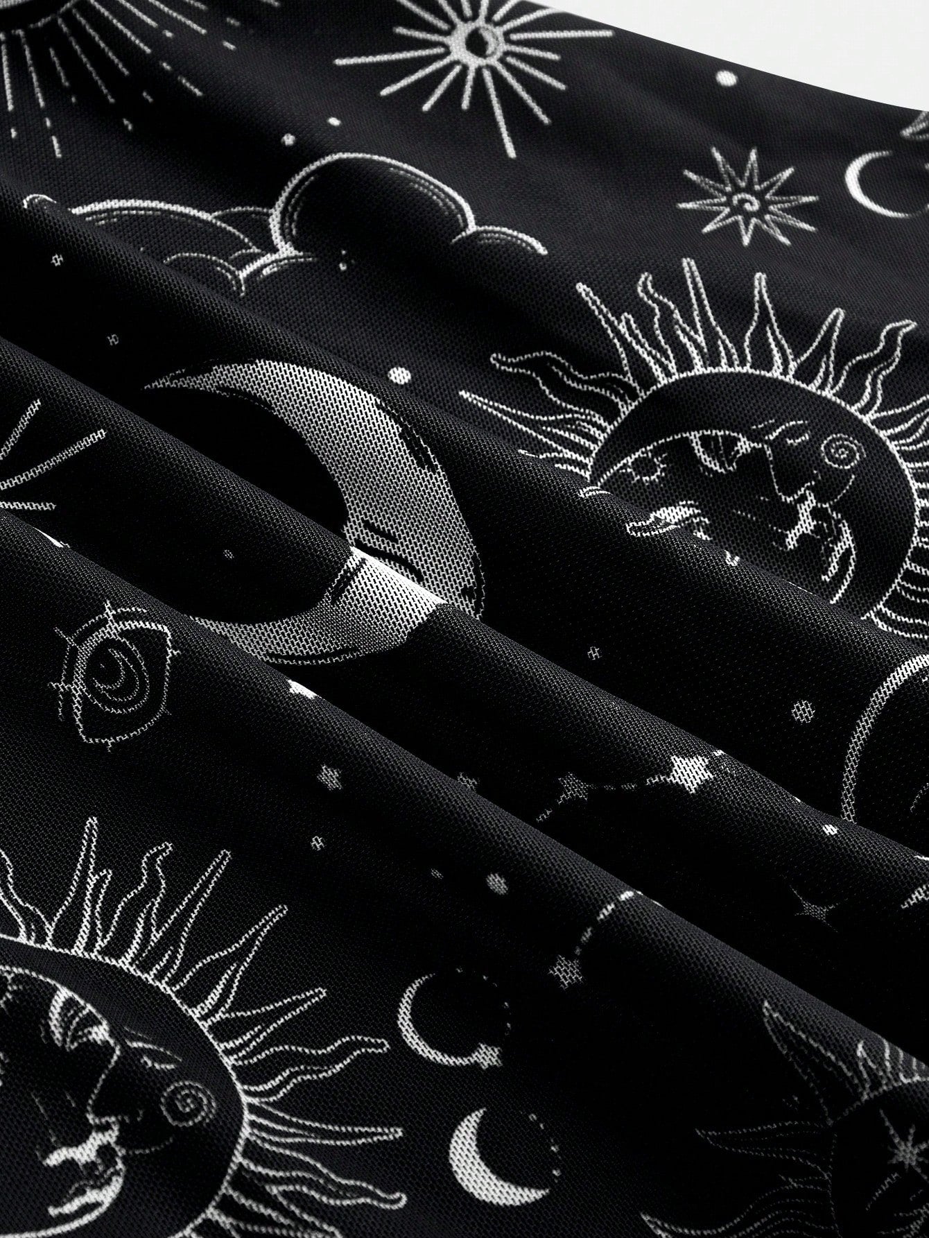 ROMWE Gothic Retro Mysterious Star & Moon Allover Print Off Shoulder Bell Sleeve Mesh A-Line Dress
