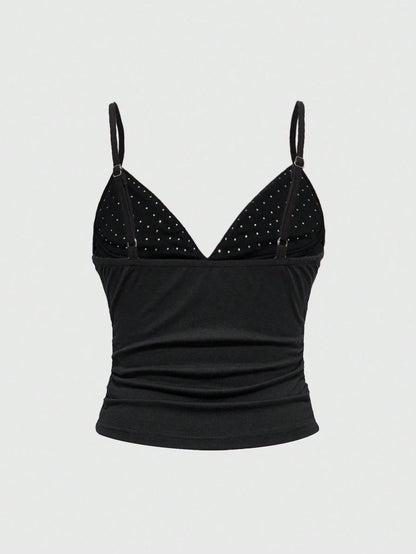 ROMWE Grunge Punk Spring/Summer Plus Size Women Sexy Dark PUNK Rivet Patchwork Camisole Valentine's Day