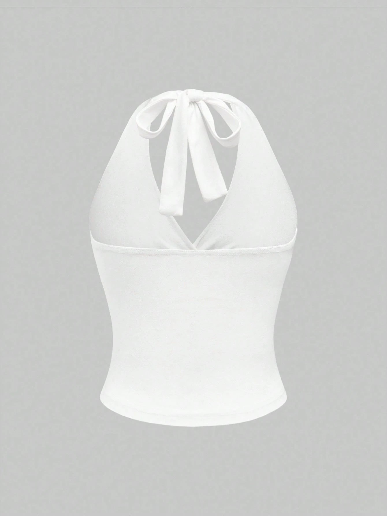 ROMWE Grunge Punk Women Solid Color Halter Neck Tie Back Casual Top, Everyday Wear
