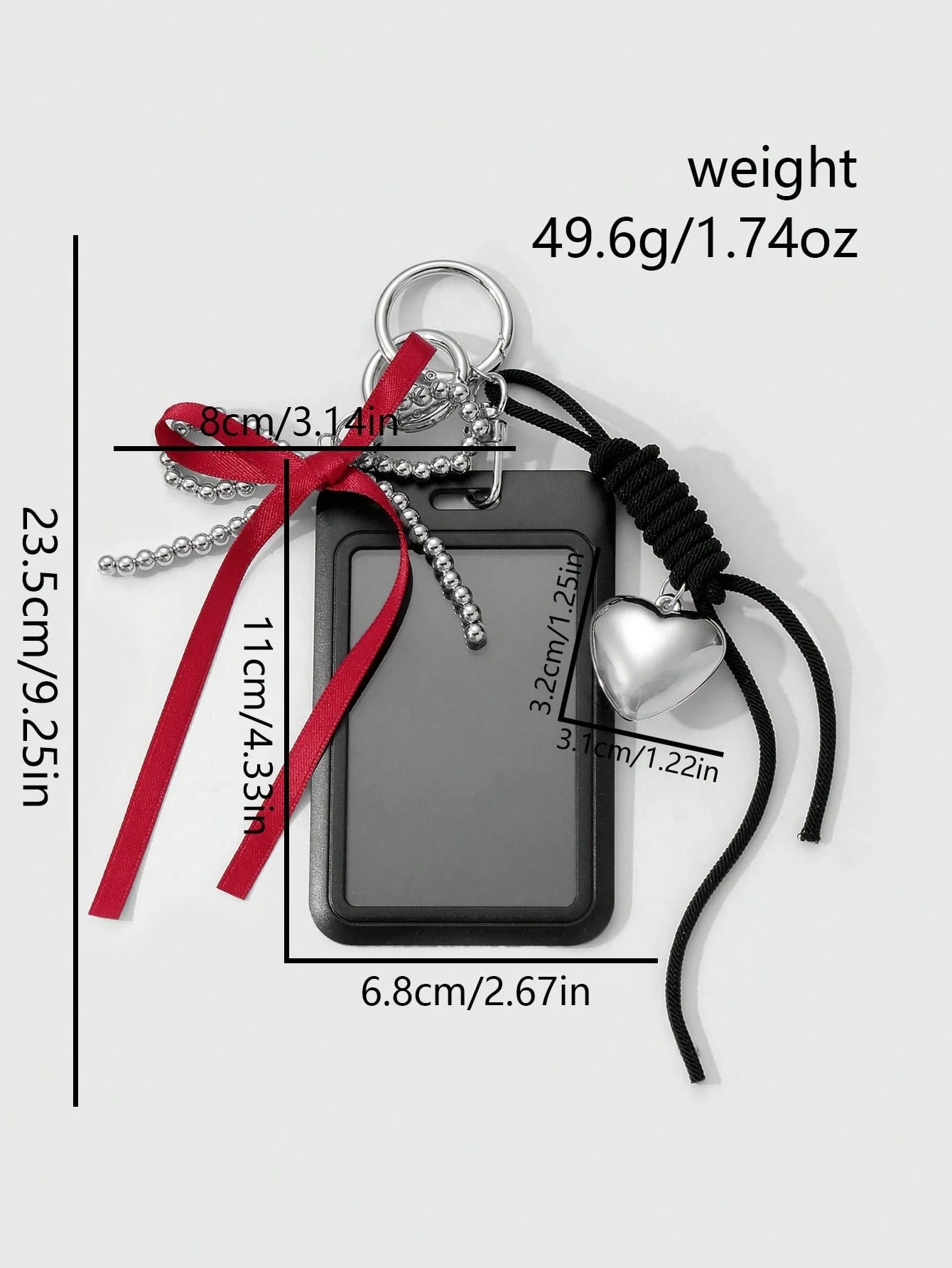 ROMWE Kawaii 1 Black Campus Card Cover, Gothic Silver Beaded Red Streamer Bow, Love Adjustable Hanging Rope, Work Card Cover, Keychain, Bag Pendant, Holiday Gifts For Office Workers And Students