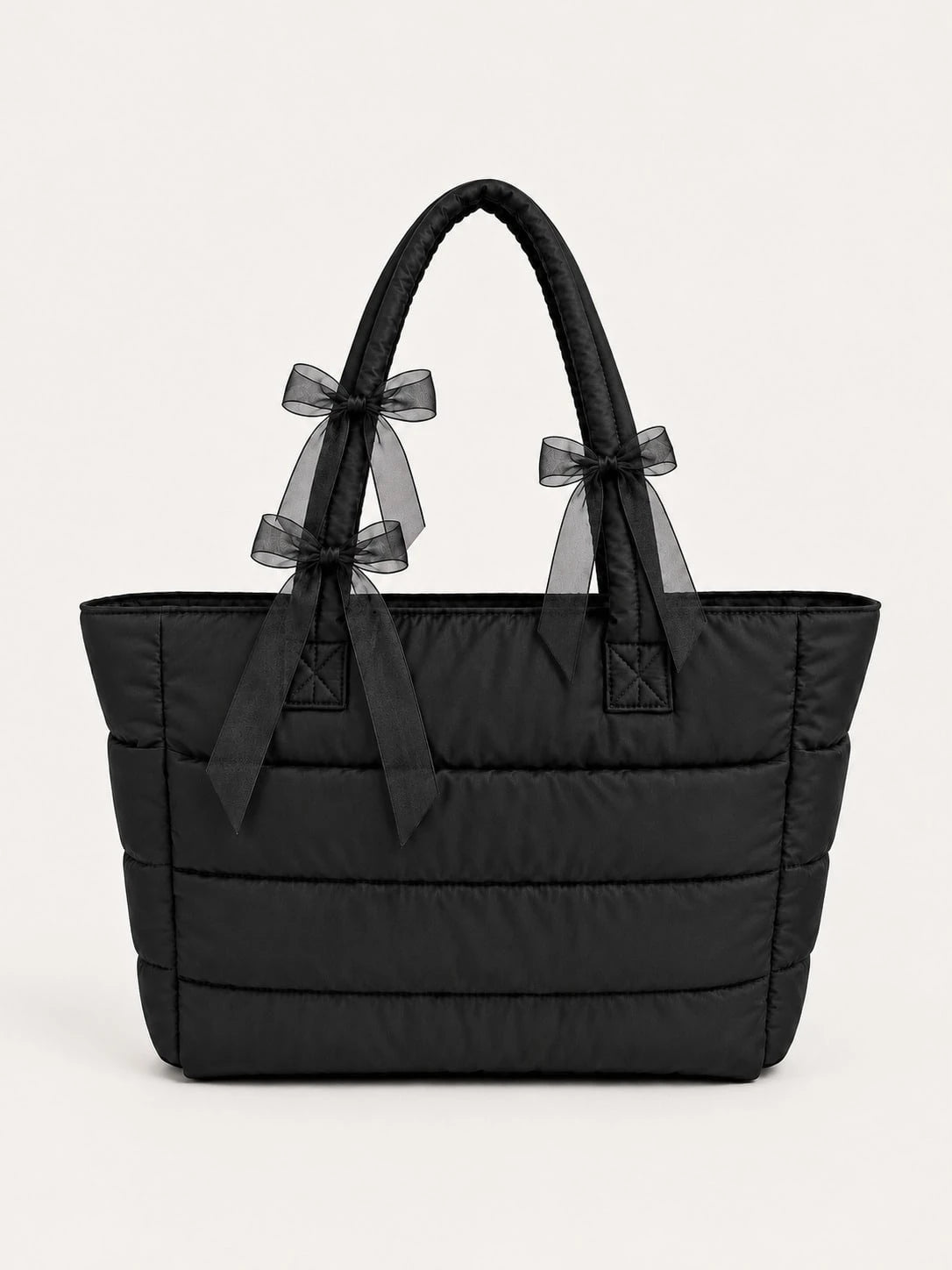 ROMWE Kawaii Black Seam Belt Bow Tote Bag Handbag Shoulder Bag Computer Bag Strap Multi-Functional Storage Can Be Attached To The Suitcase
