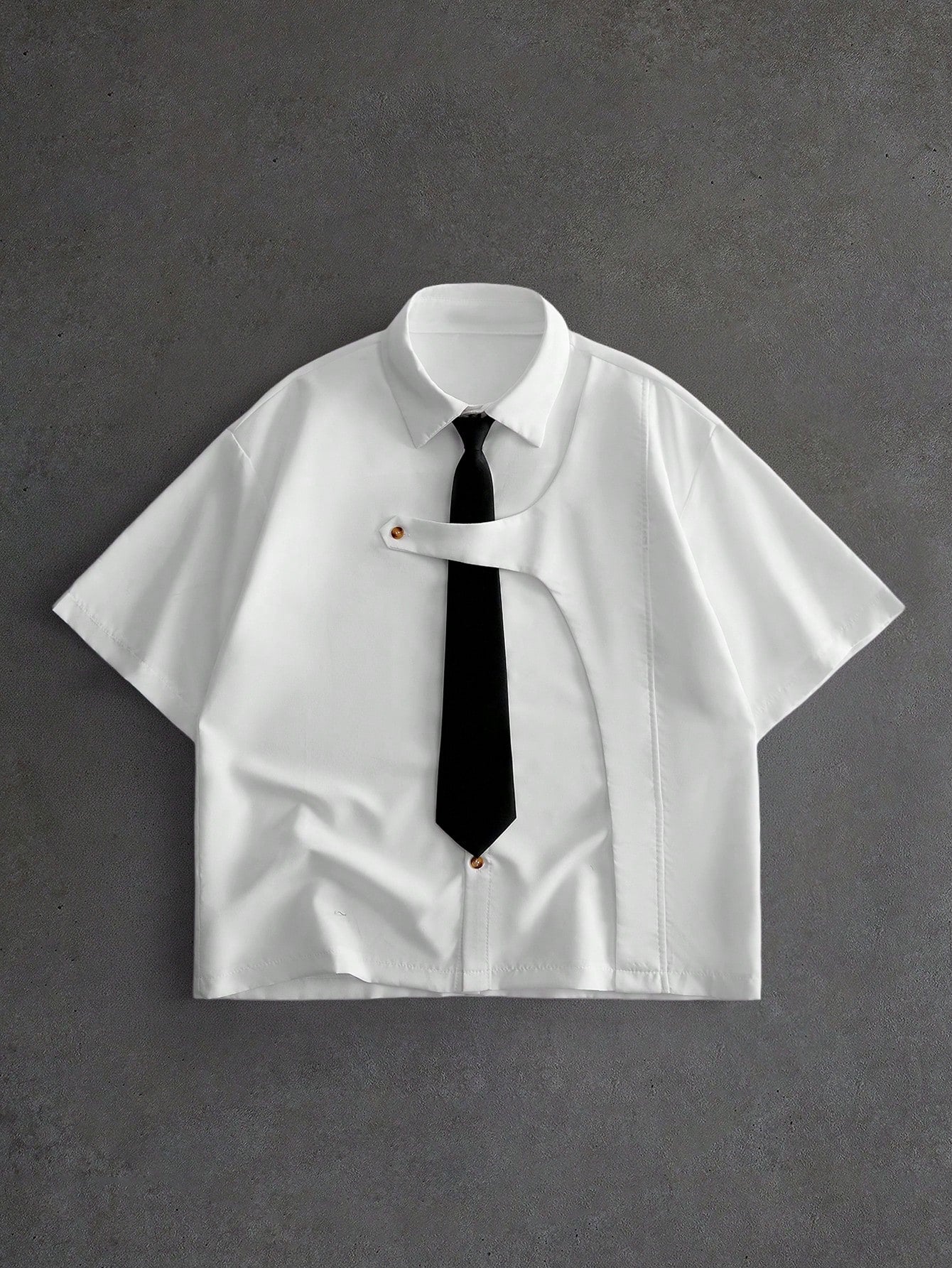 ROMWE MEN Men's Short Sleeve Deconstructed Design Casual Shirt