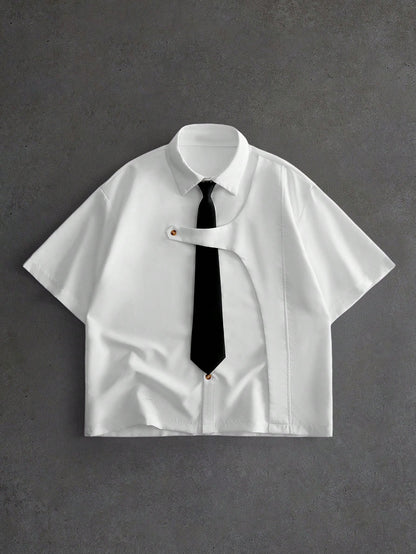 ROMWE MEN Men's Short Sleeve Deconstructed Design Casual Shirt