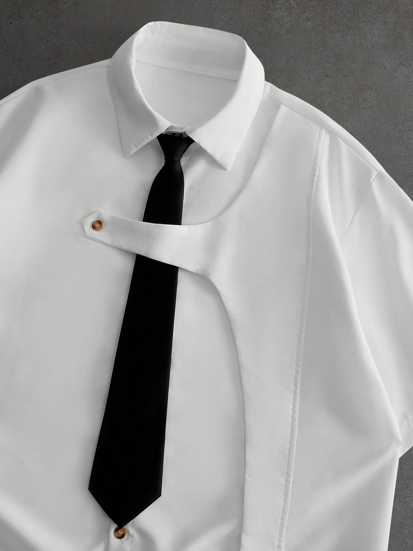 ROMWE MEN Men's Short Sleeve Deconstructed Design Casual Shirt