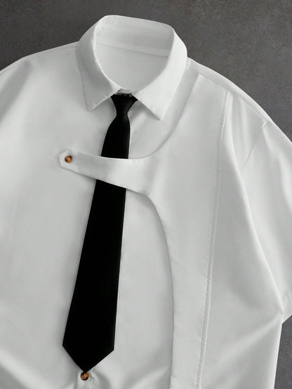 ROMWE MEN Men's Short Sleeve Deconstructed Design Casual Shirt