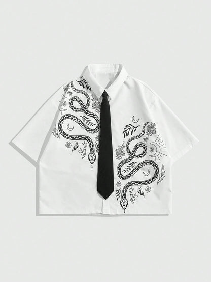 ROMWE MEN Men's Short Sleeve Deconstructed Design Casual Shirt