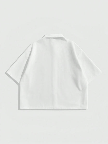 ROMWE MEN Men's Short Sleeve Deconstructed Design Casual Shirt