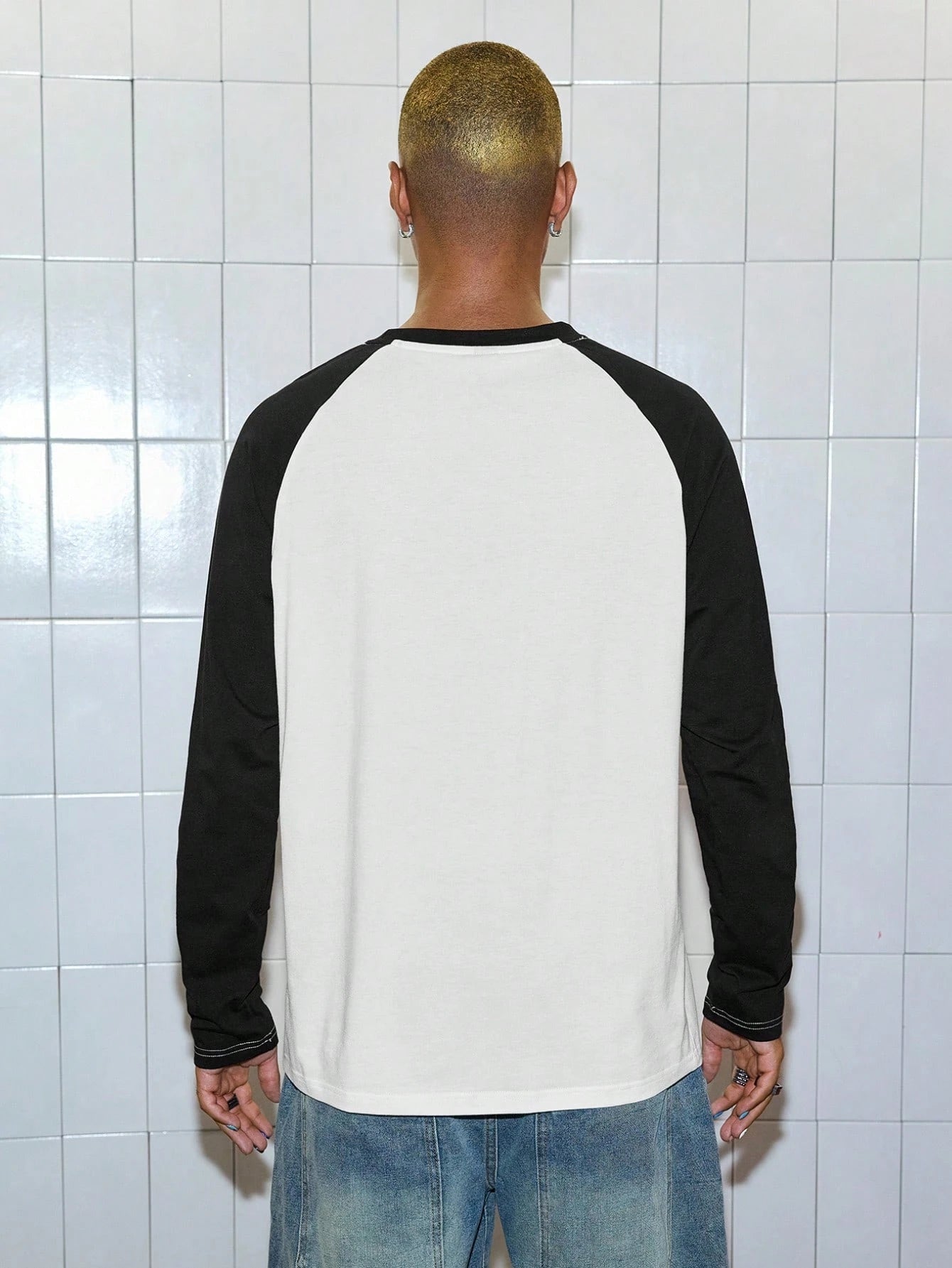 ROMWE MEN Paul Frank X ROMWE Spring/Summer Casual Graphic Men Kpop Rhinestone Detail Letter Cartoon Pattern Contrast Raglan Long Sleeve T-Shirt, Fall, 2000S Style