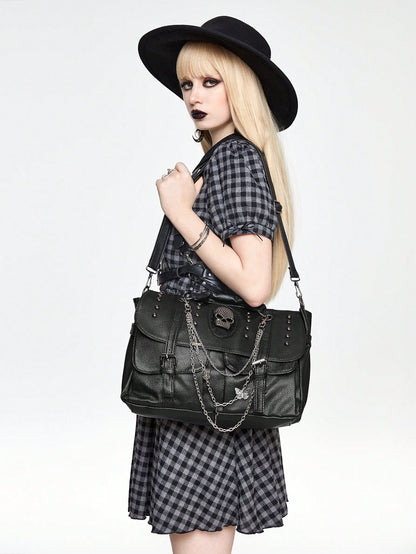 ROMWE Y2K Gothic Handbag Punk Shoulder Bag With Skull Decor, Crossbody Bag For Halloween