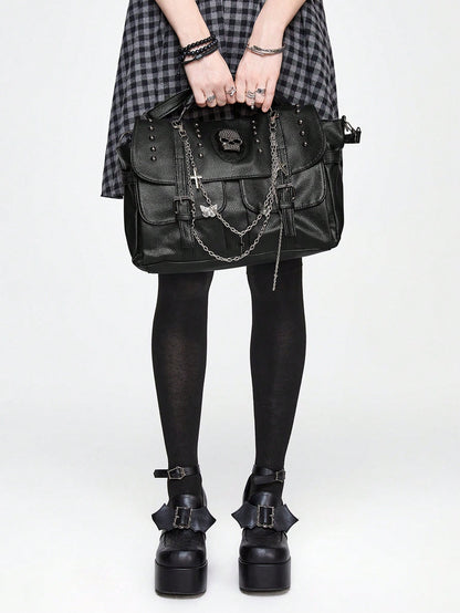 ROMWE Y2K Gothic Handbag Punk Shoulder Bag With Skull Decor, Crossbody Bag For Halloween