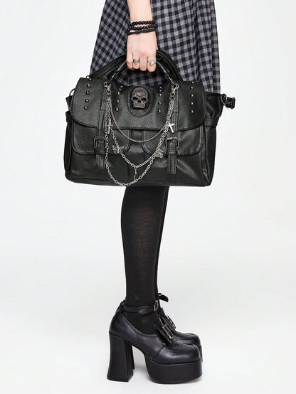 ROMWE Y2K Gothic Handbag Punk Shoulder Bag With Skull Decor, Crossbody Bag For Halloween
