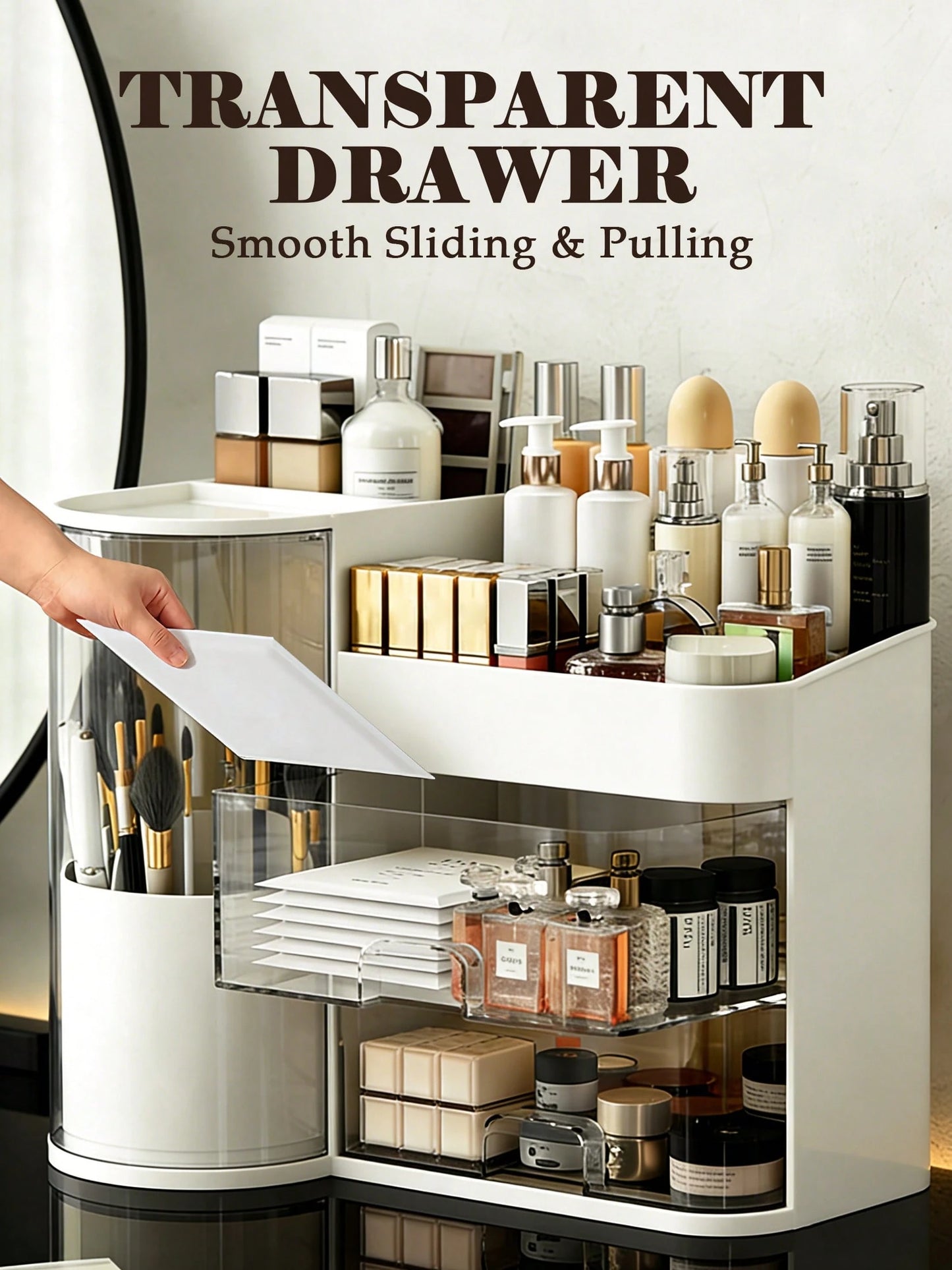 Rotating Makeup Organizer, 2 Tier Face Mask Skincare Organizers And Storage For Bathroom Countertop, Counter Cosmetic Holder For Dresser, Multi-Grid Storage With Brush Holder, Large Capacity Storage