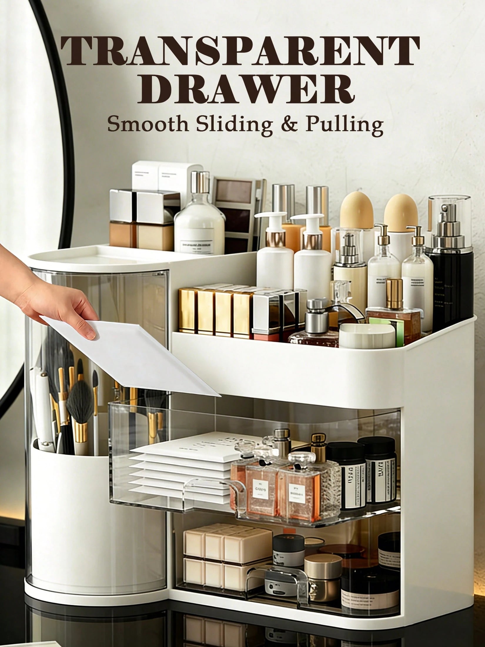 Rotating Makeup Organizer, 2 Tier Face Mask Skincare Organizers And Storage For Bathroom Countertop, Counter Cosmetic Holder For Dresser, Multi-Grid Storage With Brush Holder, Large Capacity Storage