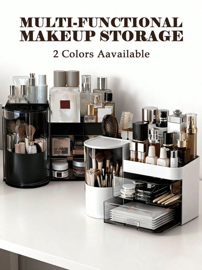 Rotating Makeup Organizer, 2 Tier Face Mask Skincare Organizers And Storage For Bathroom Countertop, Counter Cosmetic Holder For Dresser, Multi-Grid Storage With Brush Holder, Large Capacity Storage