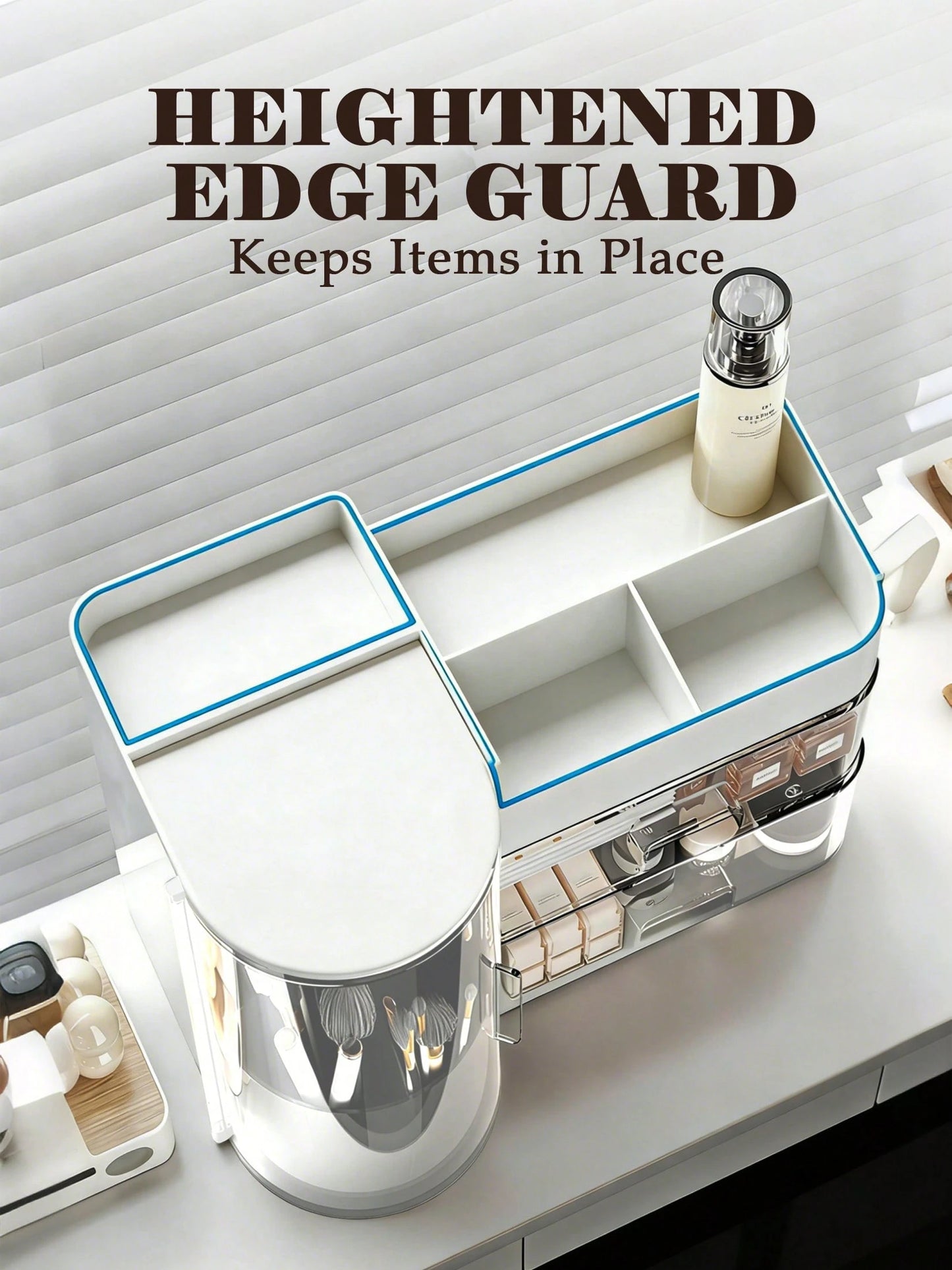 Rotating Makeup Organizer, 2 Tier Face Mask Skincare Organizers And Storage For Bathroom Countertop, Counter Cosmetic Holder For Dresser, Multi-Grid Storage With Brush Holder, Large Capacity Storage