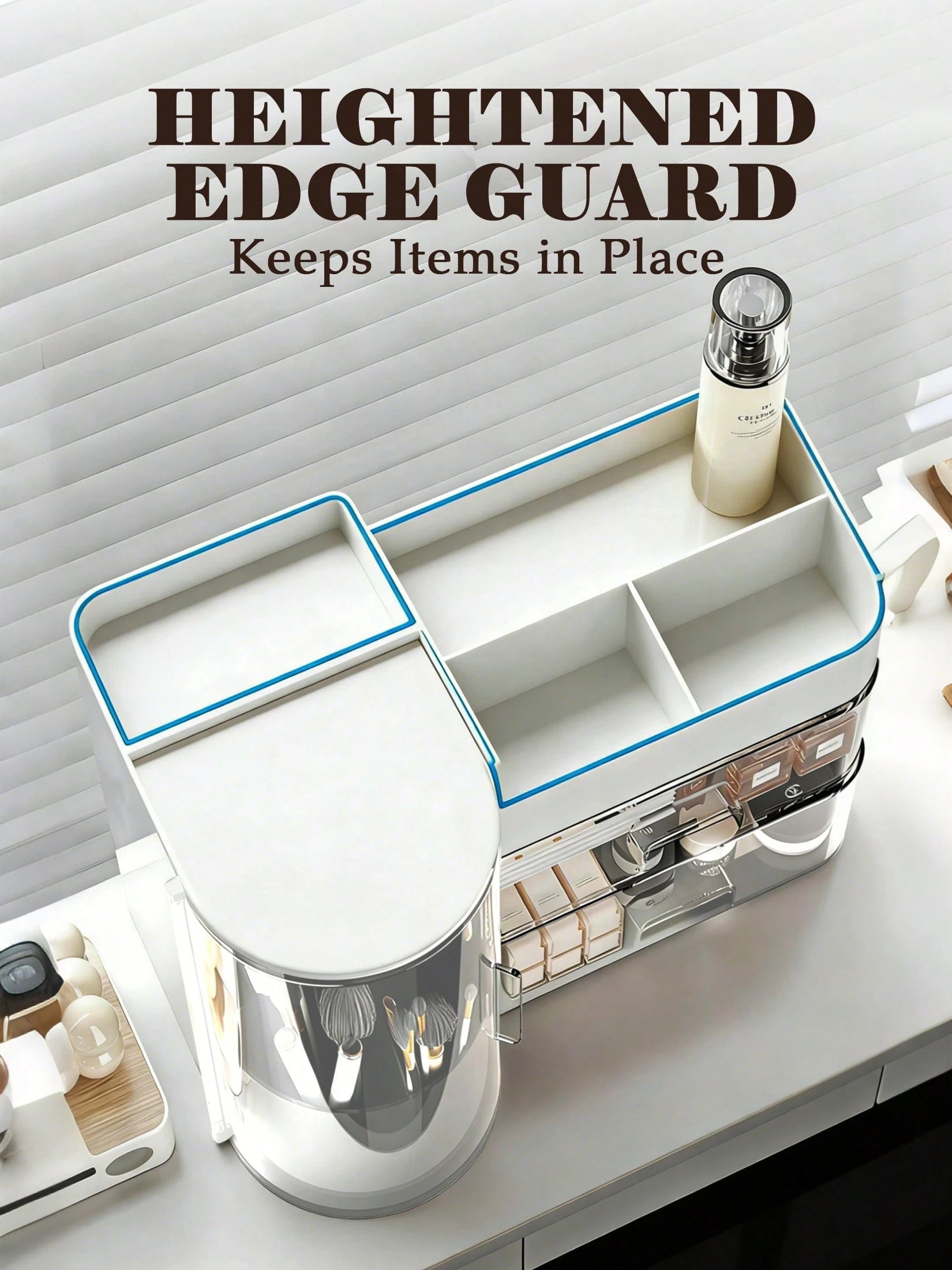 Rotating Makeup Organizer, 2 Tier Face Mask Skincare Organizers And Storage For Bathroom Countertop, Counter Cosmetic Holder For Dresser, Multi-Grid Storage With Brush Holder, Large Capacity Storage