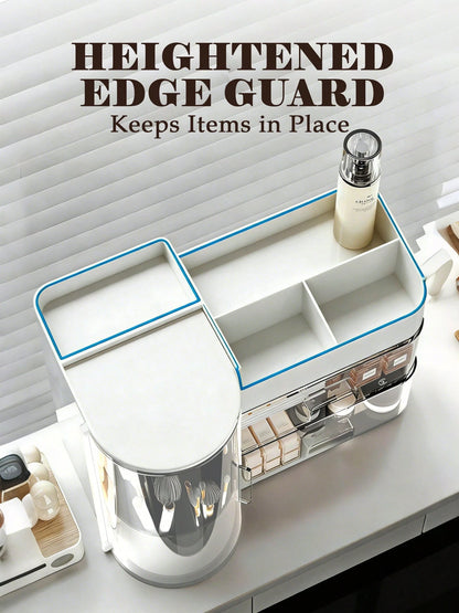 Rotating Makeup Organizer, 2 Tier Face Mask Skincare Organizers And Storage For Bathroom Countertop, Counter Cosmetic Holder For Dresser, Multi-Grid Storage With Brush Holder, Large Capacity Storage