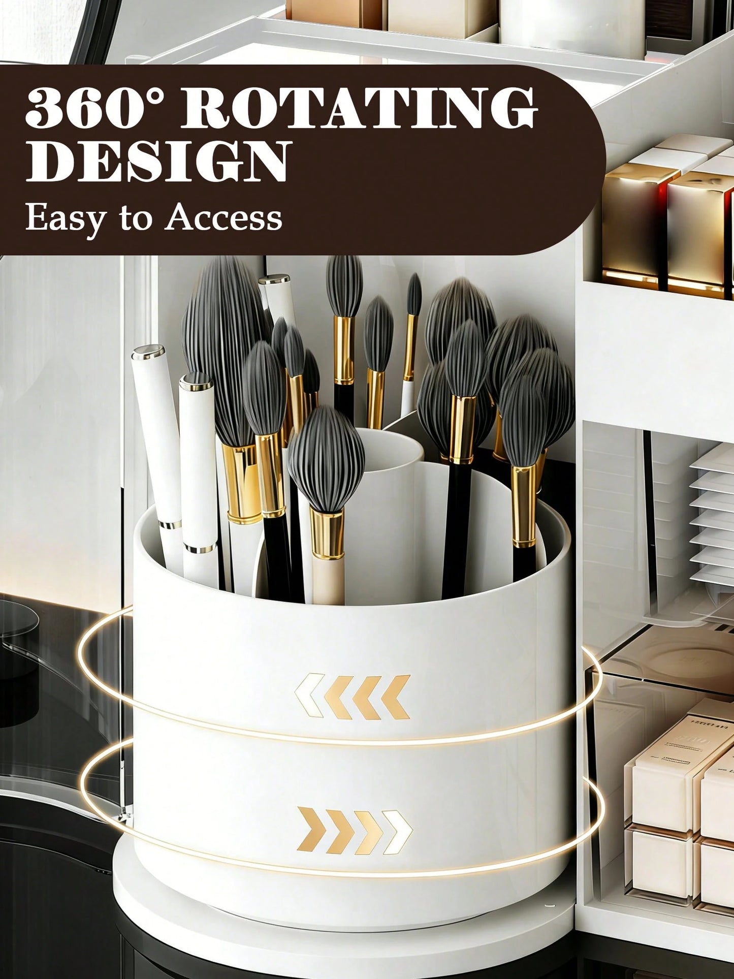 Rotating Makeup Organizer, 2 Tier Face Mask Skincare Organizers And Storage For Bathroom Countertop, Counter Cosmetic Holder For Dresser, Multi-Grid Storage With Brush Holder, Large Capacity Storage