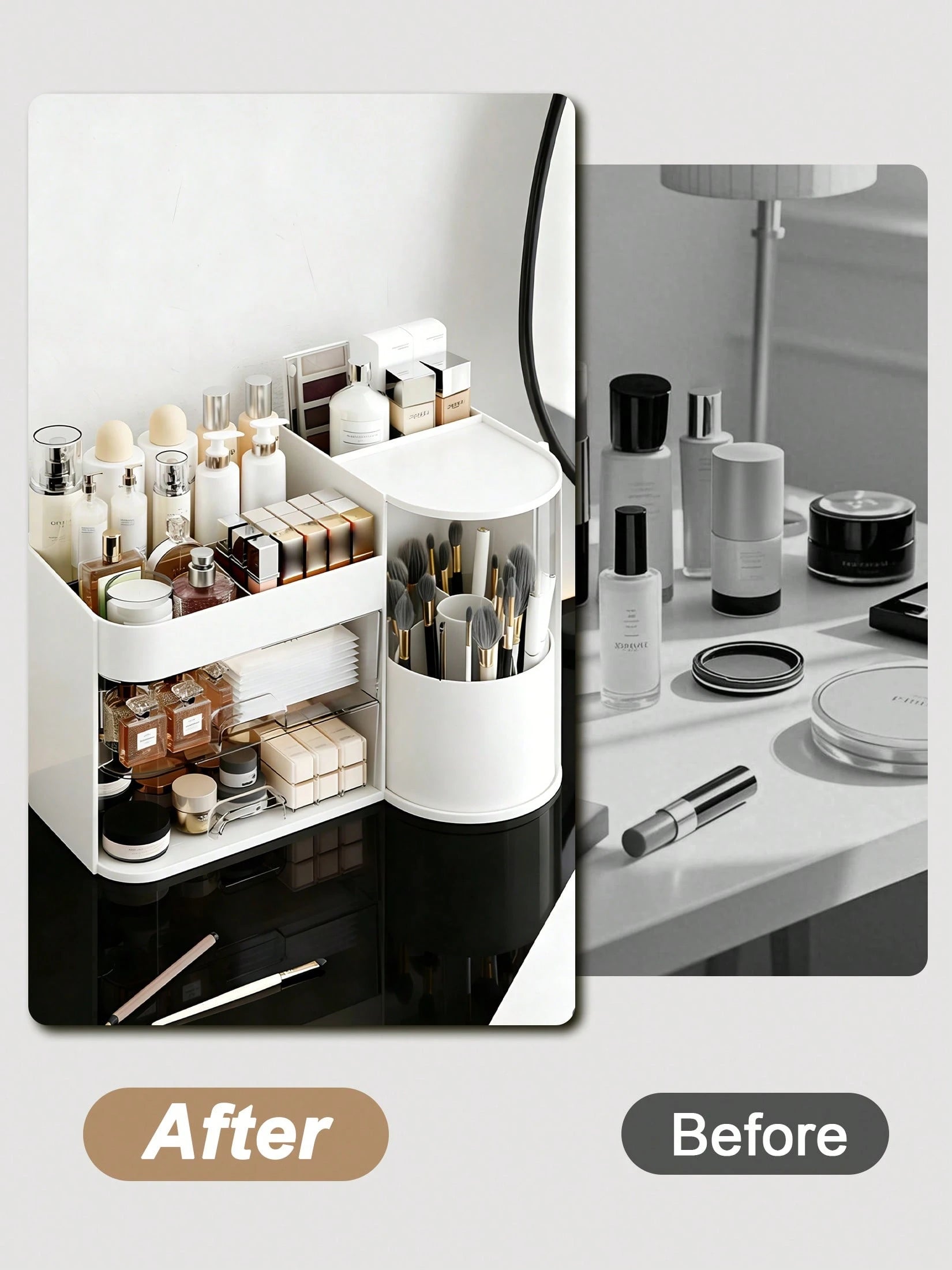 Rotating Makeup Organizer, 2 Tier Face Mask Skincare Organizers And Storage For Bathroom Countertop, Counter Cosmetic Holder For Dresser, Multi-Grid Storage With Brush Holder, Large Capacity Storage