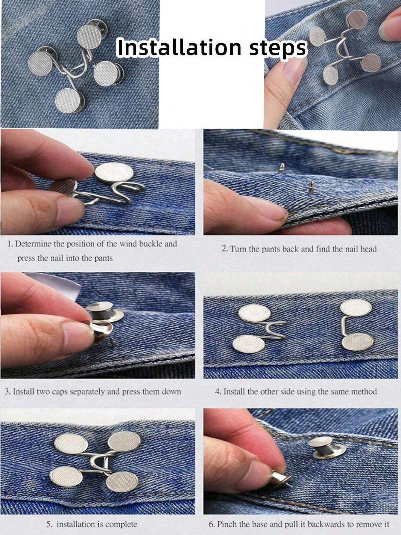 Round Waist Clasp Clip, Waist Cincher Clip, Needle-Free Detachable For Jeans, Skirts, Collars, And Brooches. Durable Metal Adjustable Pants Button, Metal Buckle, Fashionable Detachable Pants Clip, Uni