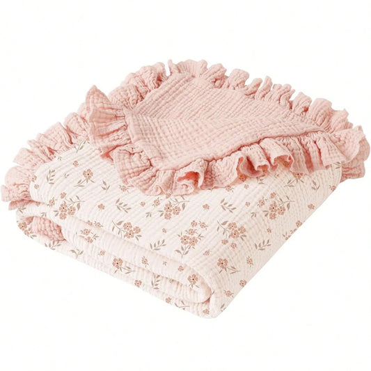 Ruffled Muslin Baby Blanket, Breathable & Comfortable Infant Toddler Blanket, Super Soft & Lightweight Baby Essentials, Baby Gift