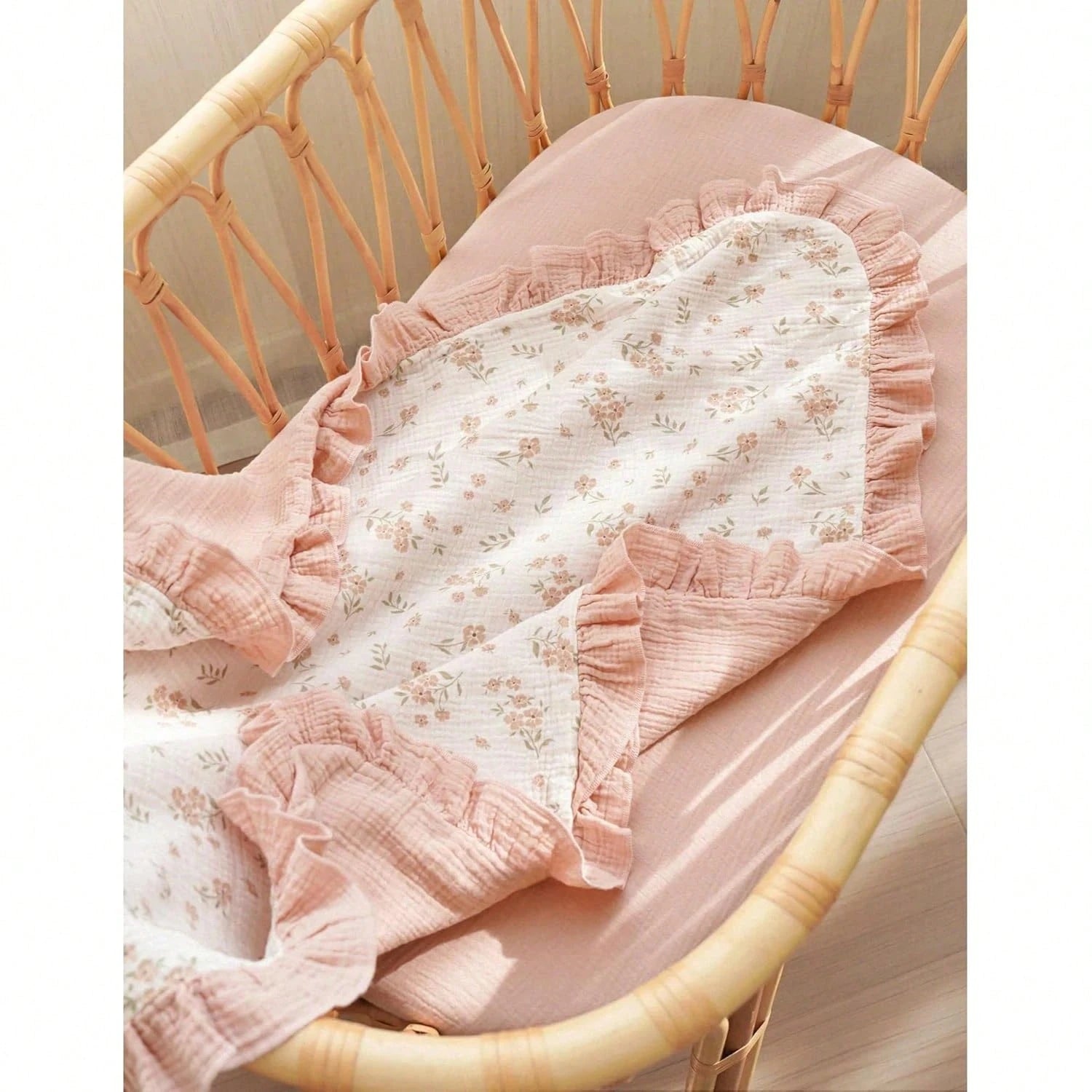 Ruffled Muslin Baby Blanket, Breathable & Comfortable Infant Toddler Blanket, Super Soft & Lightweight Baby Essentials, Baby Gift