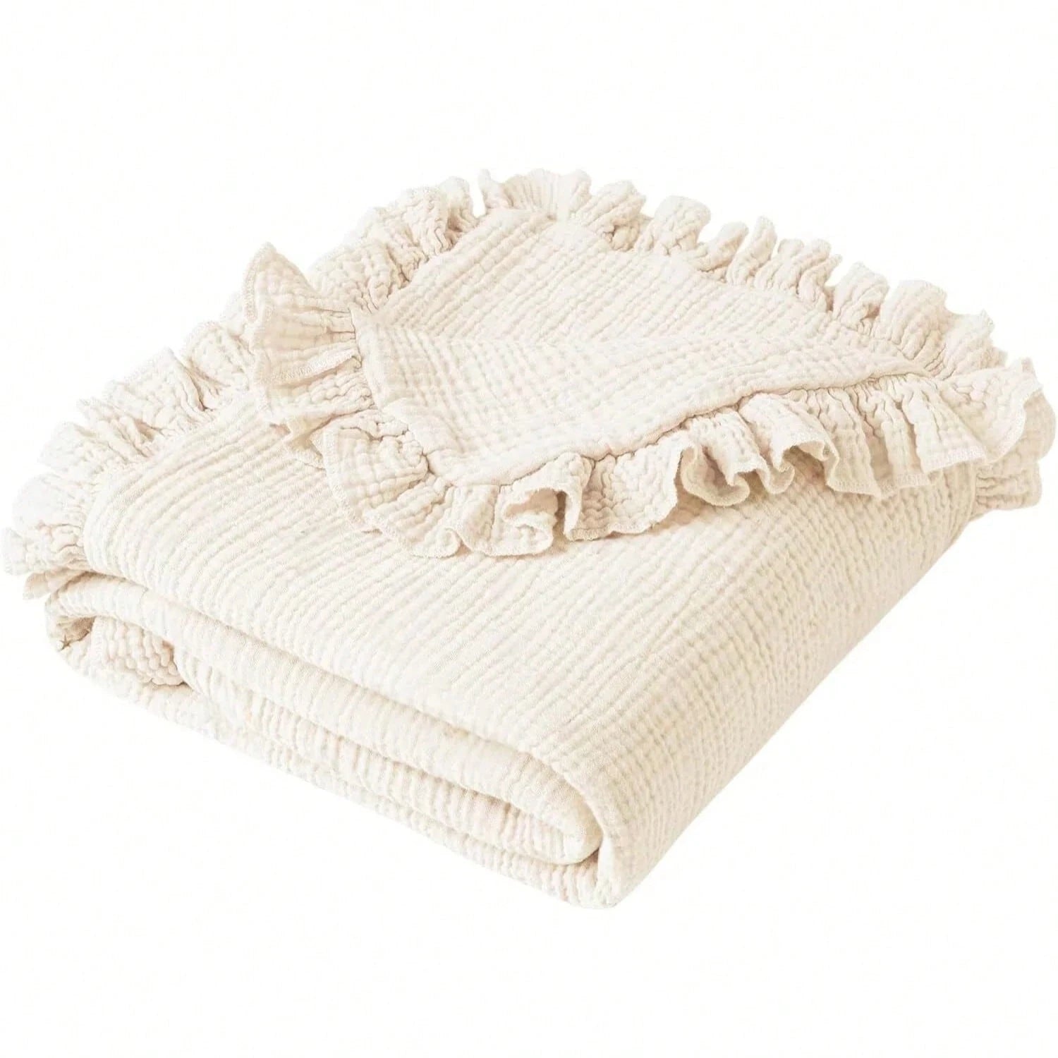 Ruffled Muslin Baby Blanket, Breathable & Comfortable Infant Toddler Blanket, Super Soft & Lightweight Baby Essentials, Baby Gift