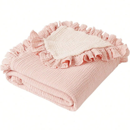 Ruffled Muslin Baby Blanket, Breathable & Comfortable Infant Toddler Blanket, Super Soft & Lightweight Baby Essentials, Baby Gift