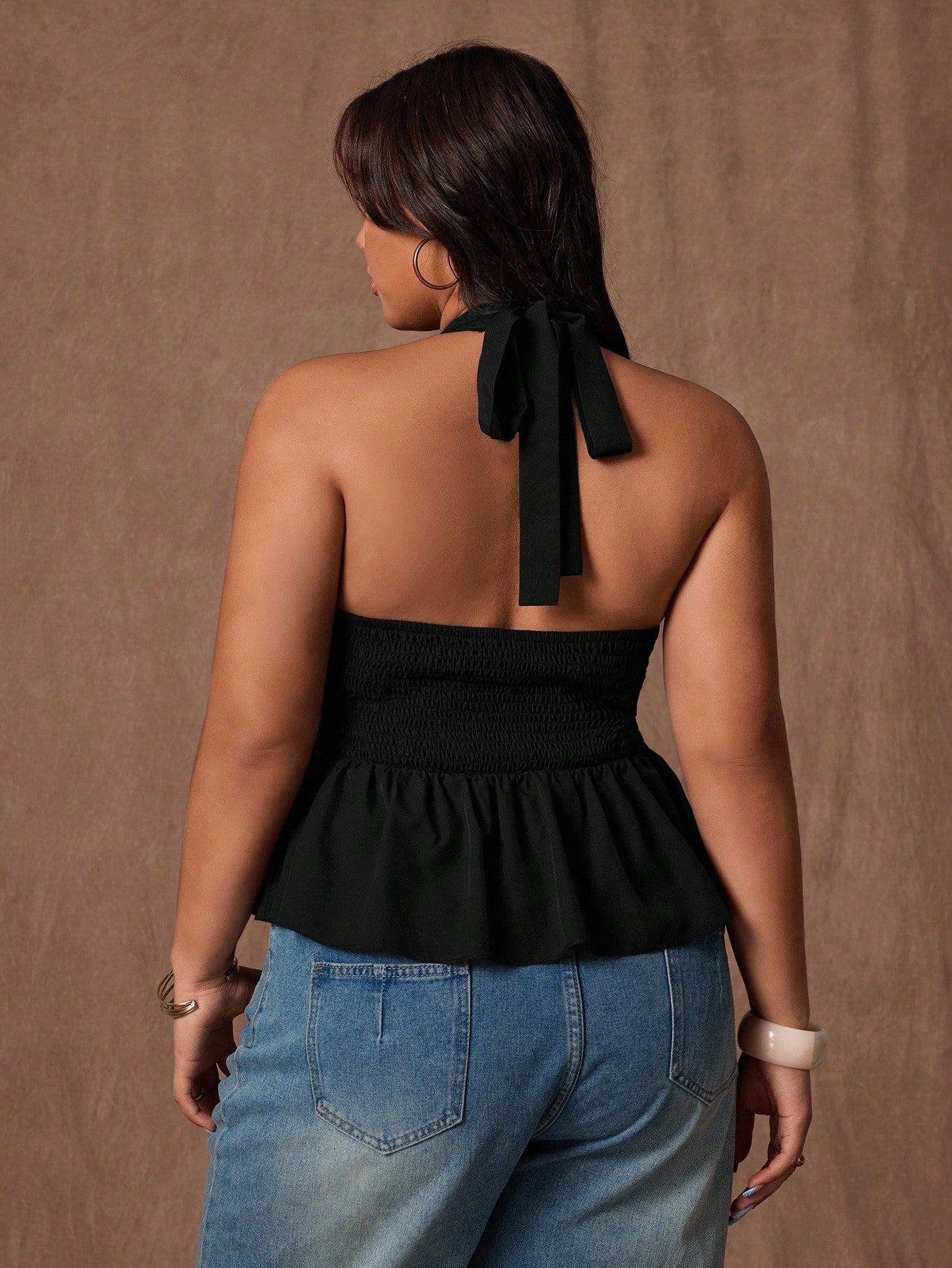 Rustia Plus Size Women's Sexy Black Backless Halter Top CASUAL