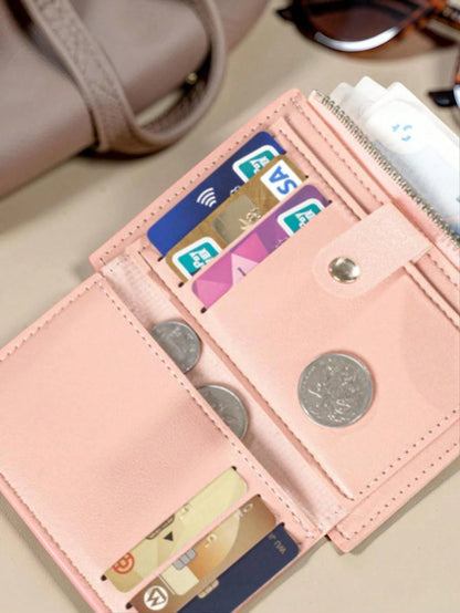 SANRIO 1PC Hello Kitty Women Short Wallet, Faux Leather Multi-Card Holder With Snap Button, LOVE Print Slim Coin Purse For Daily Use & Travel