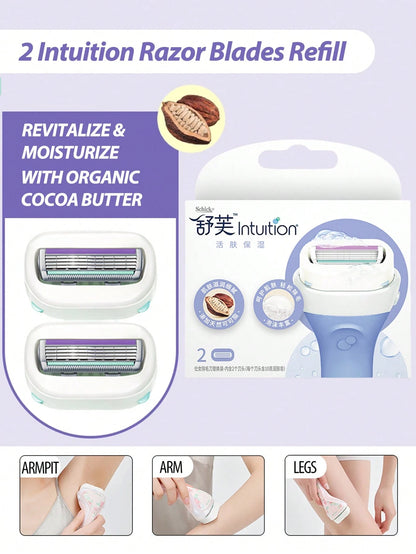Schick Intuition Women's Pure Nourishing Razor| 2 Pack Intuition Razor Blade Refills, Containing Organic Cocoa Butter, Suitable For Salon, Beauty, Travel, Includes Hair Care Products And Accessories