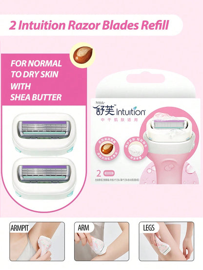 Schick Intuition Women's Pure Nourishing Razor| 2 Pack Intuition Razor Blade Refills, Containing Organic Cocoa Butter, Suitable For Salon, Beauty, Travel, Includes Hair Care Products And Accessories