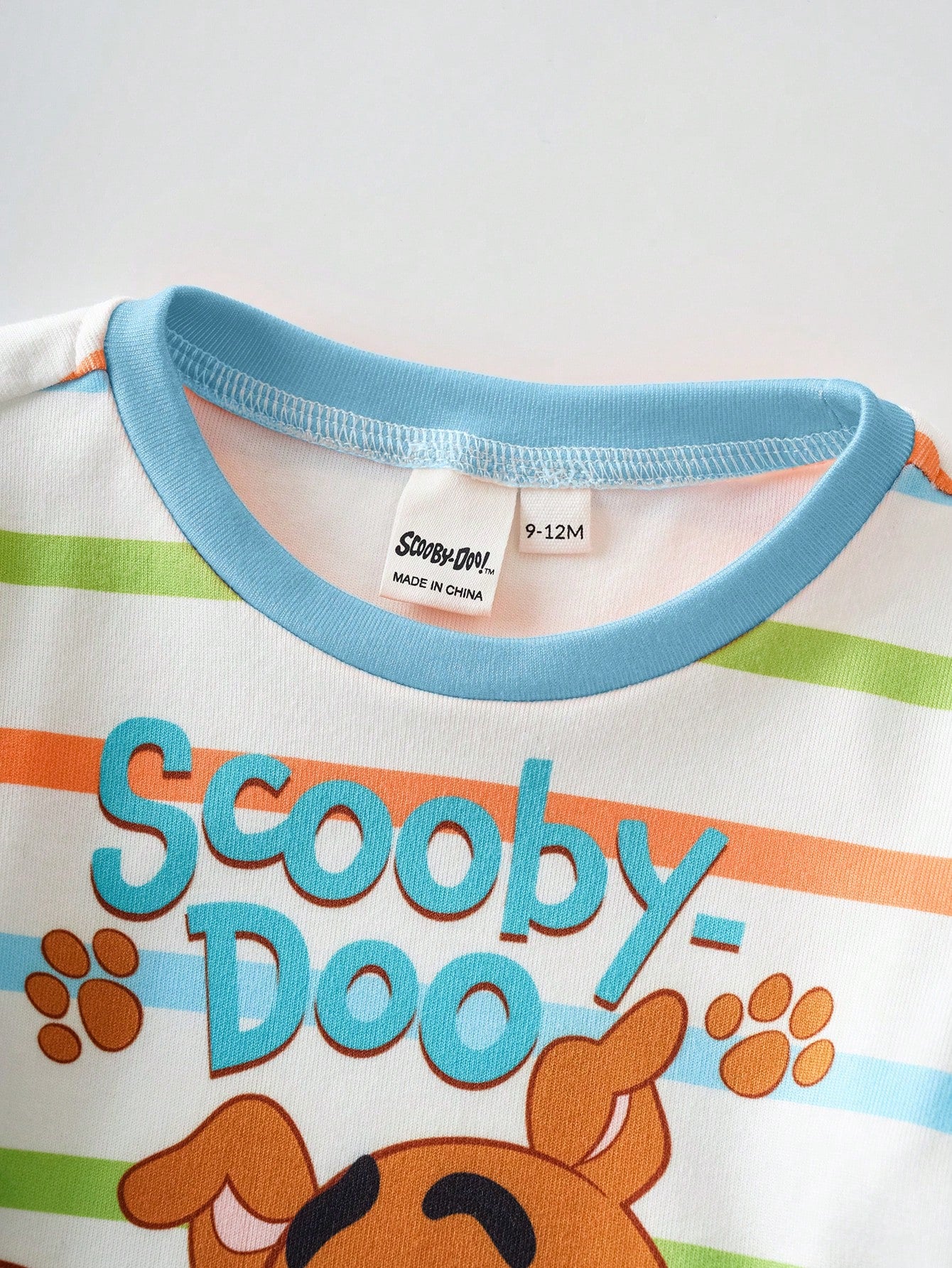 SCOOBY-DOO X 2pcs/Set Baby Boy Cute Cartoon Puppy & Letter Colorful Striped Print Round Neck Long Sleeve Top And Pants Casual Elastic Snug Fit Pajama Set