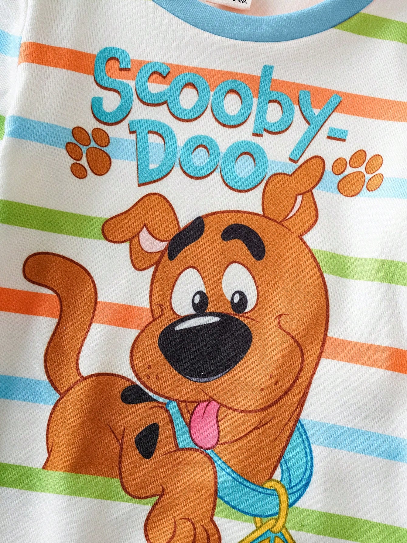 SCOOBY-DOO X 2pcs/Set Baby Boy Cute Cartoon Puppy & Letter Colorful Striped Print Round Neck Long Sleeve Top And Pants Casual Elastic Snug Fit Pajama Set