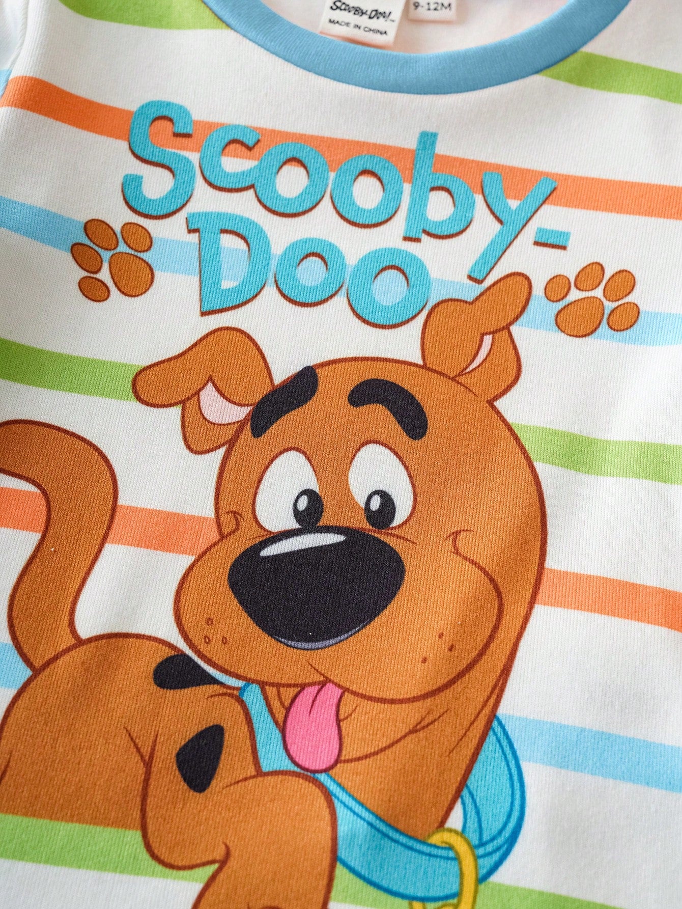 SCOOBY-DOO X 2pcs/Set Baby Boy Cute Cartoon Puppy & Letter Colorful Striped Print Round Neck Long Sleeve Top And Pants Casual Elastic Snug Fit Pajama Set