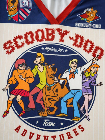 SCOOBY-DOO X Plus Size Casual Colorblock Cartoon Figure Graphic V-Neck Short Sleeve T-Shirt, Summer Graphic Tee