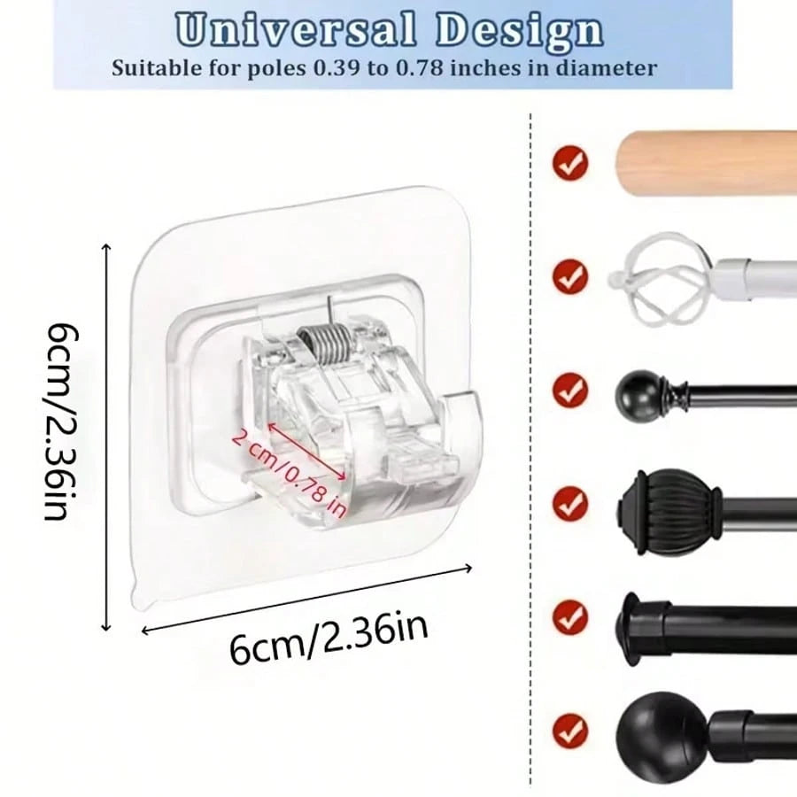 Self-Adhesive Curtain Rod Brackets, No Nails Needed Window Curtain Rod Wall Mounted Hooks, Adjustable Curtain Towel Rack Hooks, Suitable For Home, Bathroom, Kitchen, Hotel, Multi-Functional Transparen