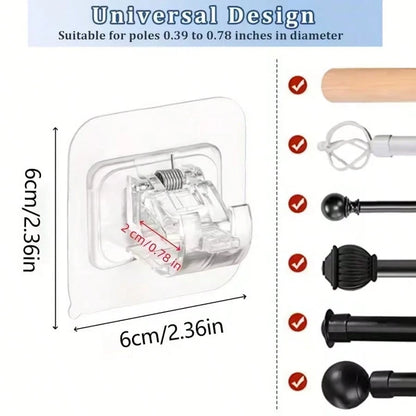 Self-Adhesive Curtain Rod Brackets, No Nails Needed Window Curtain Rod Wall Mounted Hooks, Adjustable Curtain Towel Rack Hooks, Suitable For Home, Bathroom, Kitchen, Hotel, Multi-Functional Transparen