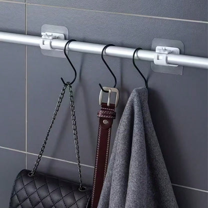 Self-Adhesive Curtain Rod Brackets, No Nails Needed Window Curtain Rod Wall Mounted Hooks, Adjustable Curtain Towel Rack Hooks, Suitable For Home, Bathroom, Kitchen, Hotel, Multi-Functional Transparen