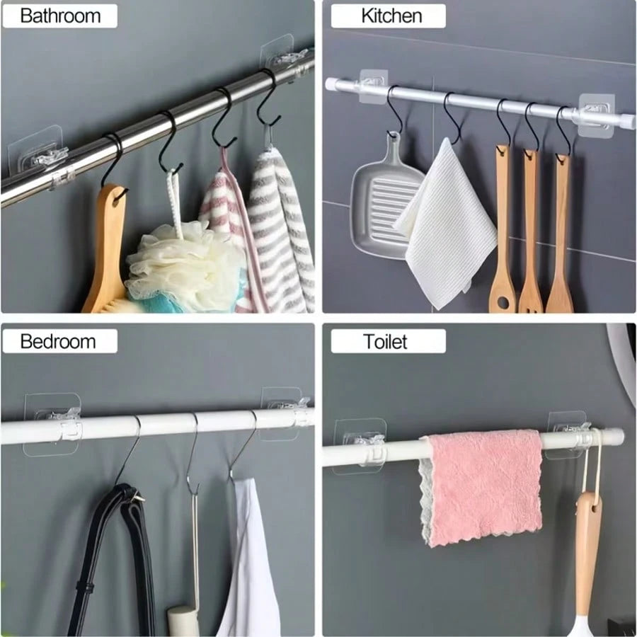 Self-Adhesive Curtain Rod Brackets, No Nails Needed Window Curtain Rod Wall Mounted Hooks, Adjustable Curtain Towel Rack Hooks, Suitable For Home, Bathroom, Kitchen, Hotel, Multi-Functional Transparen