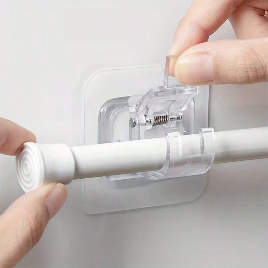 Self-Adhesive Curtain Rod Brackets, No Nails Needed Window Curtain Rod Wall Mounted Hooks, Adjustable Curtain Towel Rack Hooks, Suitable For Home, Bathroom, Kitchen, Hotel, Multi-Functional Transparen
