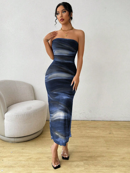 Selianne Tie Dye Printed Sleeveless Slit Midi Dress Maxi Women Outfit