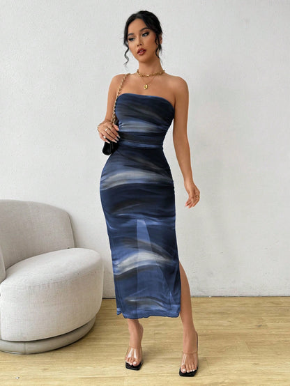 Selianne Tie Dye Printed Sleeveless Slit Midi Dress Maxi Women Outfit
