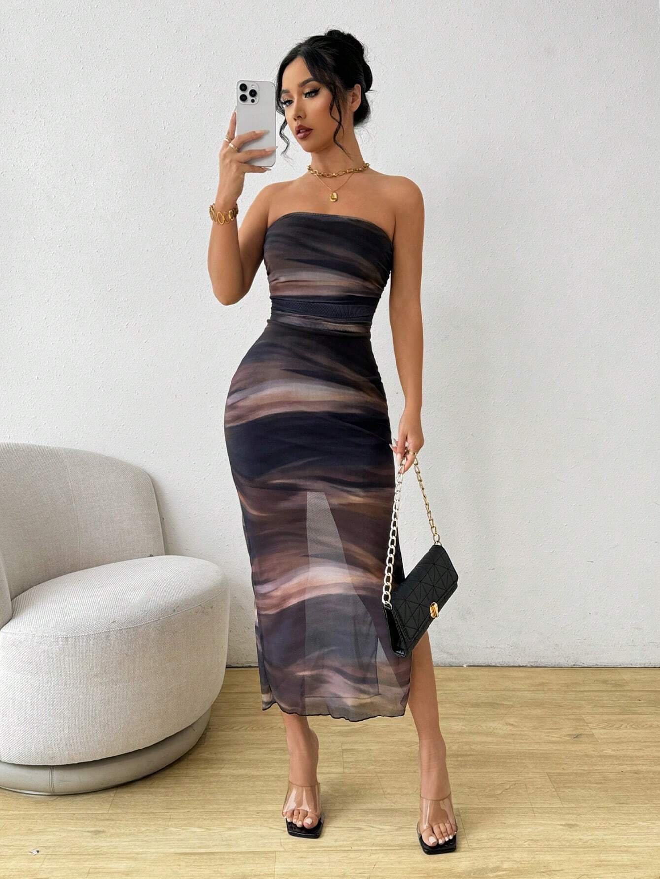 Selianne Tie Dye Printed Sleeveless Slit Midi Dress Maxi Women Outfit