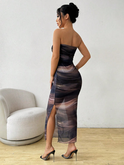 Selianne Tie Dye Printed Sleeveless Slit Midi Dress Maxi Women Outfit
