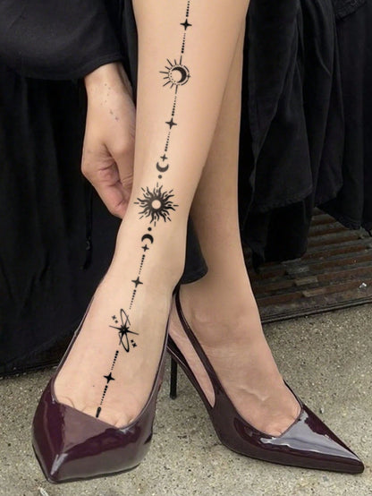 Sexy Line Style Body Art Back Waist Spine Painting Temporary Tattoo Stickers For Women, Moon, Heart, Flower, Geometric,Leaf Patterns.Waterproof Fake Tattoos,Lasting 2-5 Days,Can Be Used On The Arms,Sh