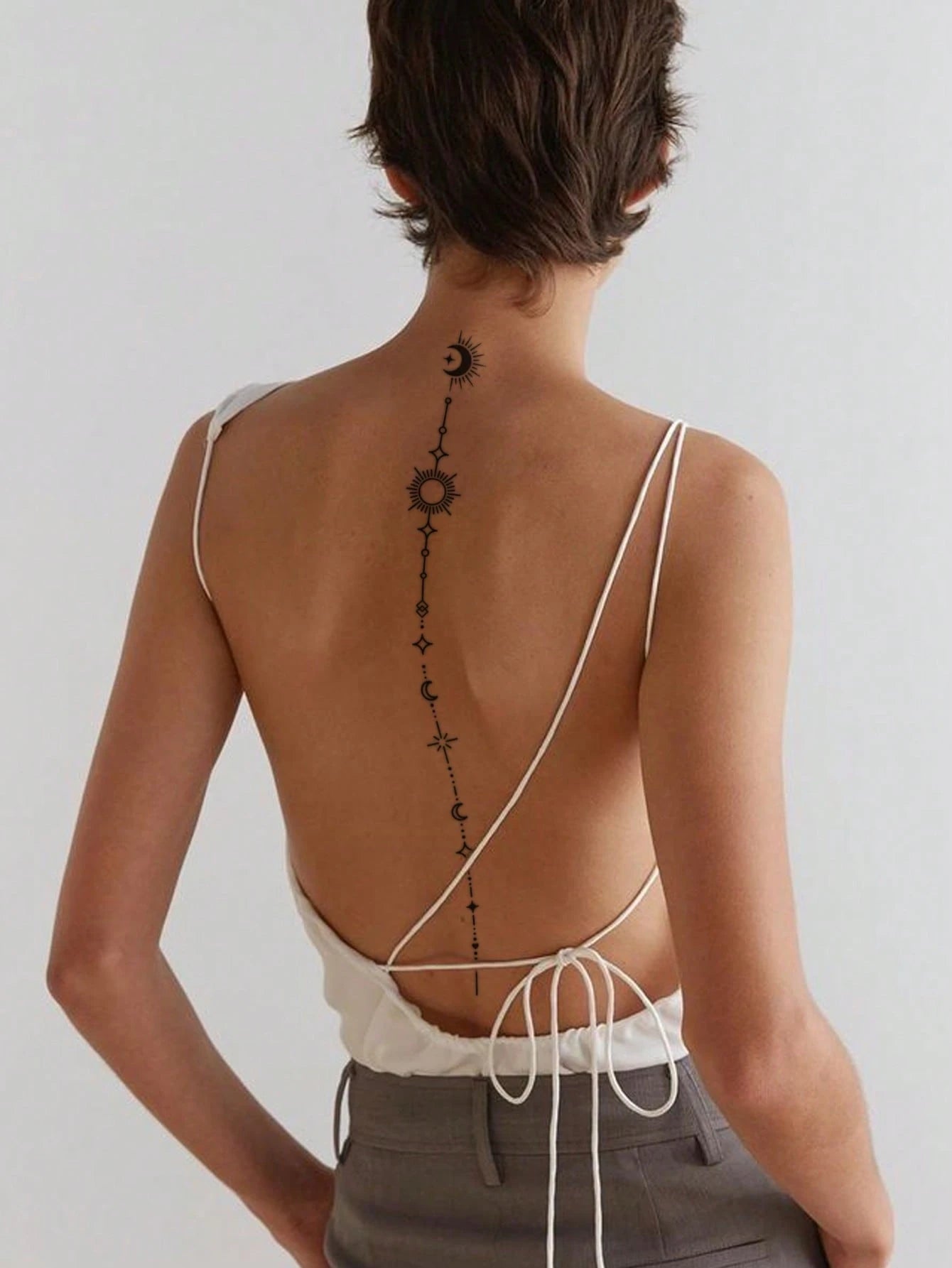 Sexy Line Style Body Art Back Waist Spine Painting Temporary Tattoo Stickers For Women, Moon, Heart, Flower, Geometric,Leaf Patterns.Waterproof Fake Tattoos,Lasting 2-5 Days,Can Be Used On The Arms,Sh